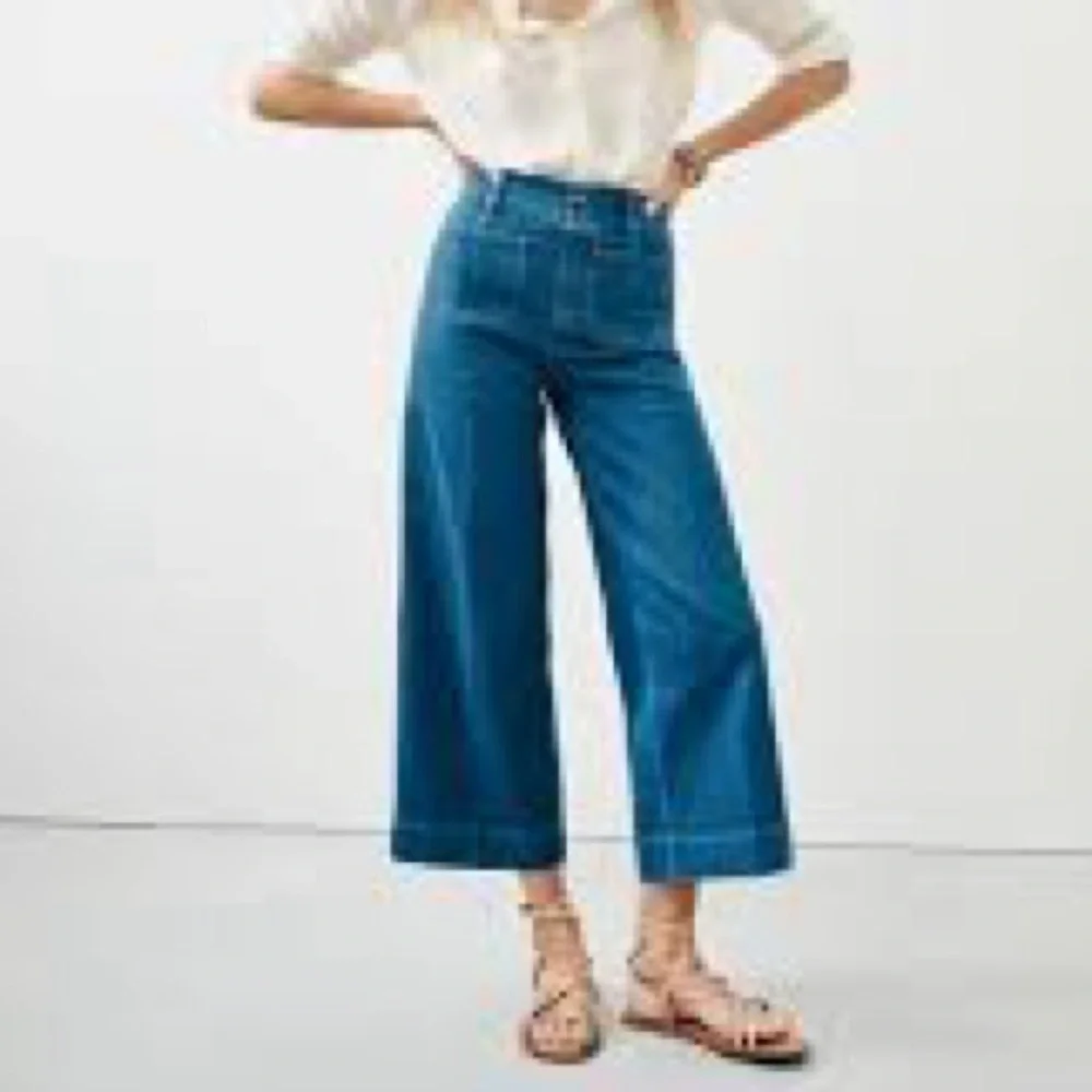 NWT SPANX Women’s Wide Leg Cropped Denim Jeans Small S Washed Blue - Picture 2 of 12